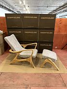 Кресло Хорсес с подставкой для ног светло-серая ткань, дуб, тон бесцветный - 12