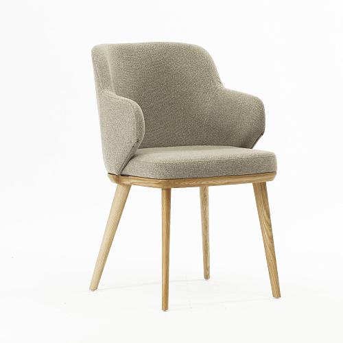 картинка Стул Трентино с подлокотниками без выреза бежево-коричневая ткань ясень тон натуральный (лак/матовый) от производителя дизайнерской мебели Deephouse