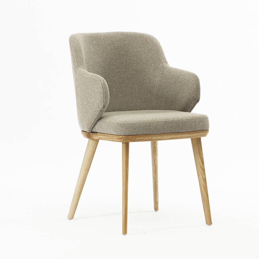 картинка Стул Трентино с подлокотниками без выреза бежево-коричневая ткань ясень тон натуральный (лак/матовый) от производителя дизайнерской мебели Deephouse