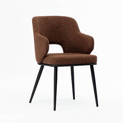 картинка Стул Трентино с подлокотниками с вырезом ткань цвет охра ножки металл тон черный от производителя дизайнерской мебели Deephouse