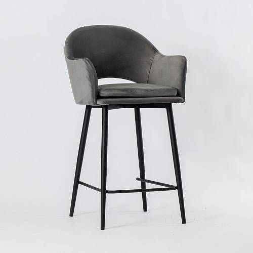 картинка Стул Магриб вращающийся полубарный темно-серый бархат ножки черные от производителя дизайнерской мебели Deephouse