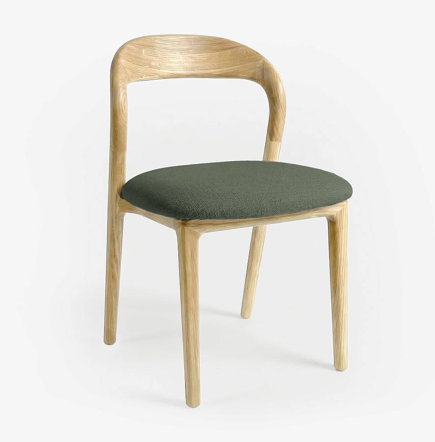 картинка Стул Лугано без подлокотников зеленая ткань береза тон натуральный (масло) от производителя дизайнерской мебели Deephouse