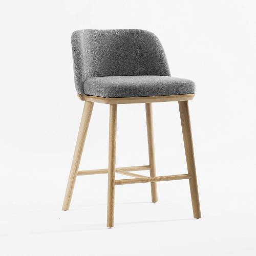 картинка Стул Трентино полубарный без подлокотников с низкой спинкой серая ткань ясень тон натуральный (лак/матовый) от производителя дизайнерской мебели Deephouse