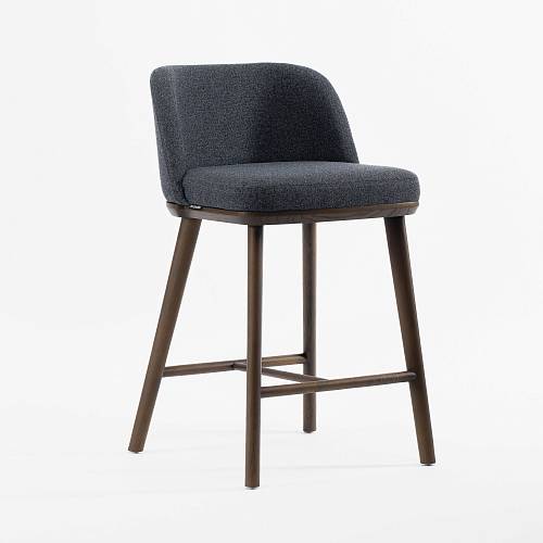 картинка Стул Трентино полубарный без подлокотников с низкой спинкой серо-синяя ткань ясень тон орех (лак/матовый) от производителя дизайнерской мебели Deephouse