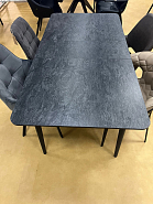 Стол Тааль 130+30*80 см темная столешница керамика на стекле, ножки металл (черный) - 8