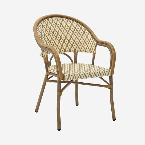 картинка Стул Фрежюс с подлокотниками плетеный бежево-желтый ножки металл коричневые от производителя дизайнерской мебели Deephouse