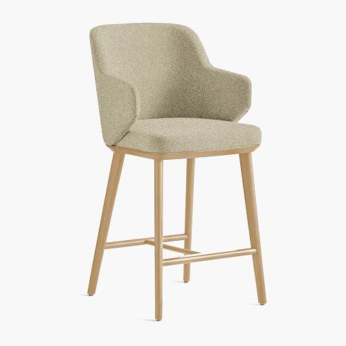 картинка Стул Трентино полубарный с подлокотниками без выреза светло-бежевая ткань ясень тон натуральный (лак/матовый) от производителя дизайнерской мебели Deephouse