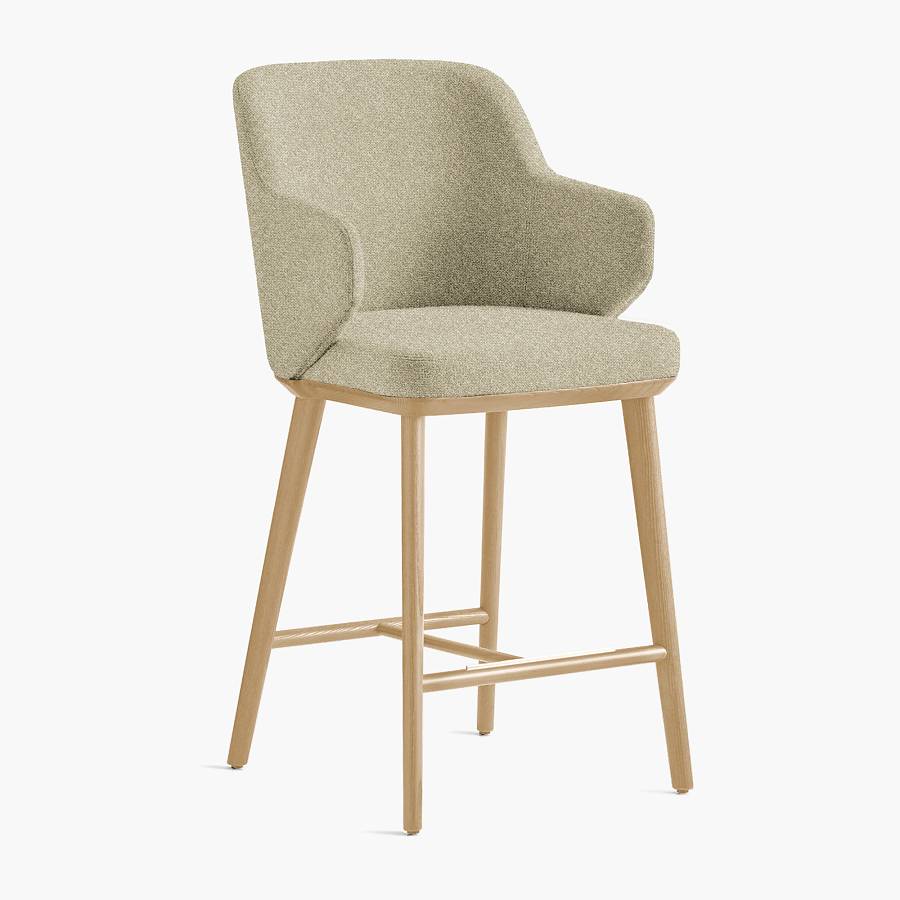 картинка Стул Трентино полубарный с подлокотниками без выреза светло-бежевая ткань ясень тон натуральный (лак/матовый) от производителя дизайнерской мебели Deephouse