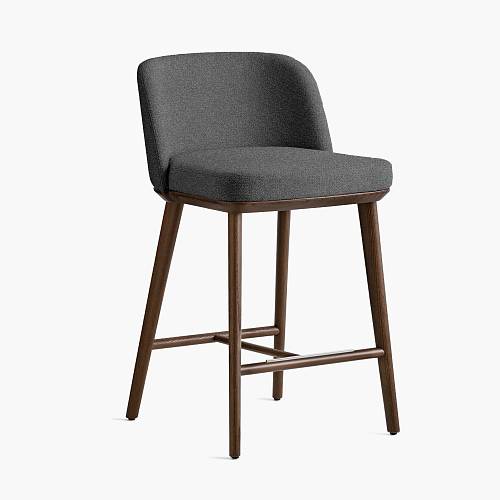 картинка Стул Трентино полубарный без подлокотников с низкой спинкой серая ткань ясень тон орех (лак/матовый) от производителя дизайнерской мебели Deephouse