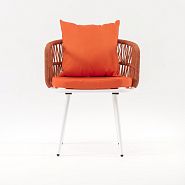 Стул Ибица плетеный оранжевый ножки металл белые подушка оранжевая - 2