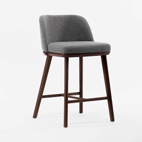 картинка Стул Трентино полубарный без подлокотников с низкой спинкой серая ткань ясень тон орех (лак/матовый) от производителя дизайнерской мебели Deephouse