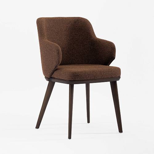 картинка Стул Трентино с подлокотниками без выреза ткань цвет охра ясень тон темный орех (лак/матовый) от производителя дизайнерской мебели Deephouse