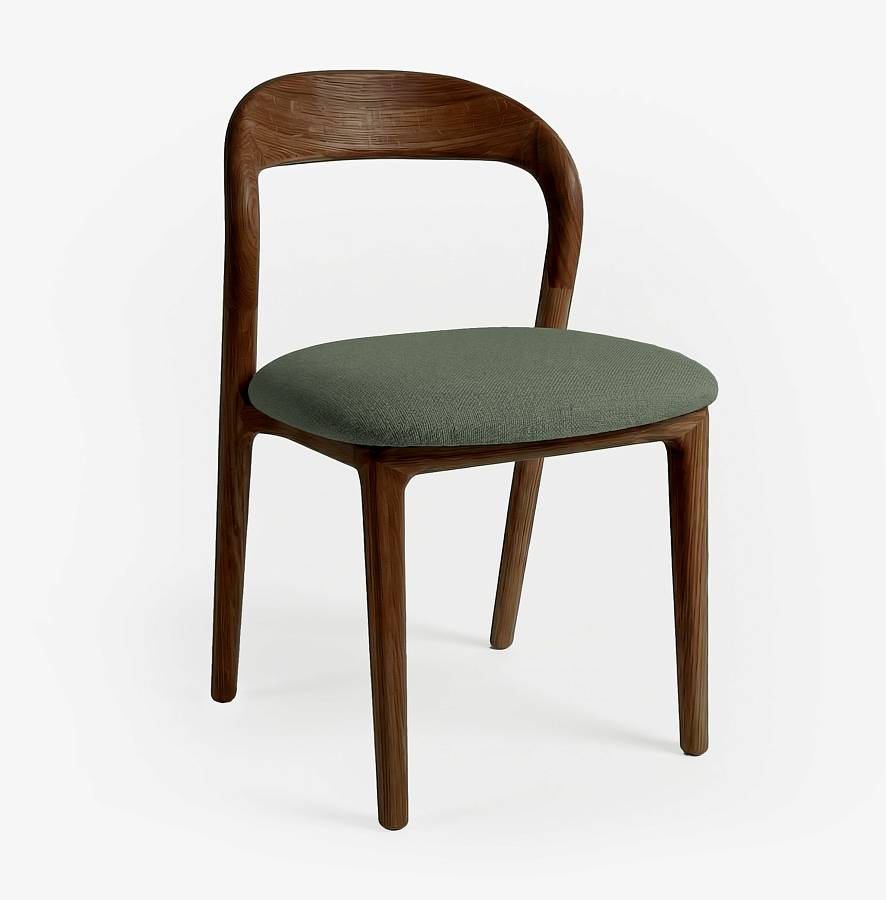 картинка Стул Лугано без подлокотников зеленая ткань береза тон рич (бейц) от производителя дизайнерской мебели Deephouse