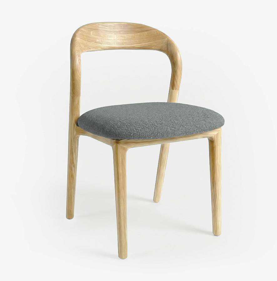 картинка Стул Лугано без подлокотников серо-голубая ткань береза тон натуральный (масло) от производителя дизайнерской мебели Deephouse