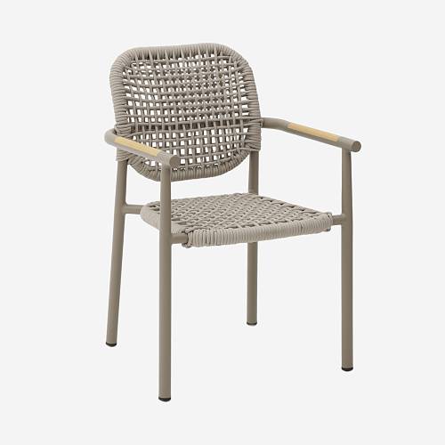 картинка Стул Амальфи плетеный бежевый подушка бежевая ткань букле ножки бежевый металл от производителя дизайнерской мебели Deephouse