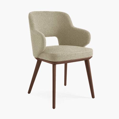 картинка Стул Трентино с подлокотниками с вырезом светло-бежевая ткань ясень тон орех (лак/матовый) от производителя дизайнерской мебели Deephouse