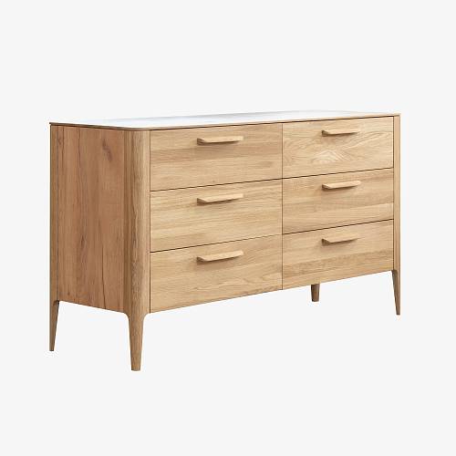 картинка Комод Аделаида с 6 ящиками 140х46х79 см массив дуба тон натуральный (масло) от производителя дизайнерской мебели Deephouse