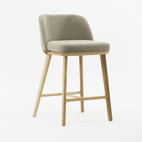 картинка Стул Трентино полубарный без подлокотников с низкой спинкой бежево-коричневая ткань ясень тон натуральный (лак/матовый) от производителя дизайнерской мебели Deephouse