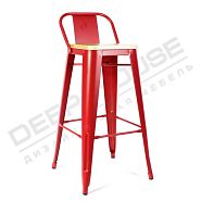 Барный стул TOLIX матовый красный + светлое дерево - 1