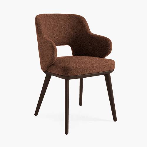 картинка Стул Трентино с подлокотниками с вырезом ткань цвет охра ясень тон темный орех (лак/матовый) от производителя дизайнерской мебели Deephouse