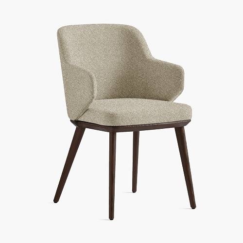 картинка Стул Трентино с подлокотниками без выреза бежево-коричневая ткань ясень тон темный орех (лак/матовый) от производителя дизайнерской мебели Deephouse