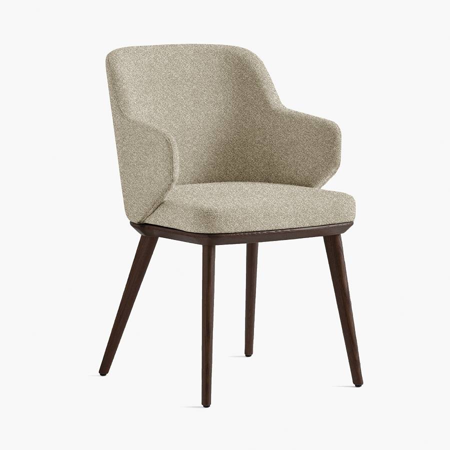 картинка Стул Трентино с подлокотниками без выреза бежево-коричневая ткань ясень тон темный орех (лак/матовый) от производителя дизайнерской мебели Deephouse