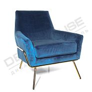 Кресло Амстердам синий бархат + ножки золотой металл - 1