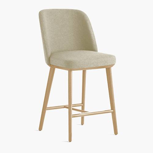 картинка Стул Трентино полубарный без подлокотников без выреза светло-бежевая ткань ясень тон натуральный (лак/матовый) от производителя дизайнерской мебели Deephouse