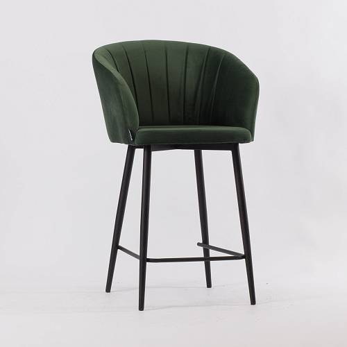картинка Стул барный Гарда вращающийся темно-зеленый бархат ножки черные от производителя дизайнерской мебели Deephouse